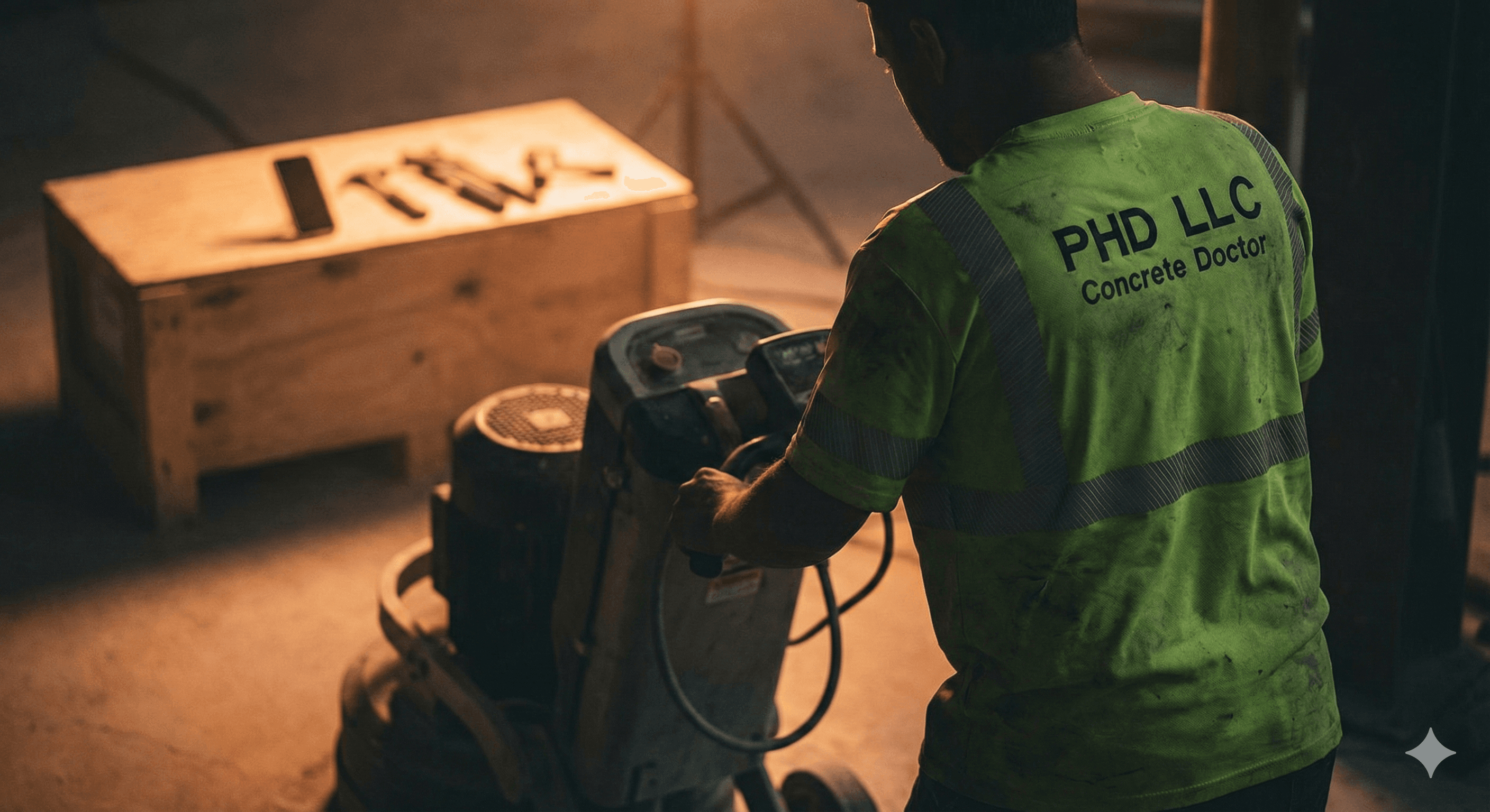 Kepa, founder of PRO Technologies, doing concrete polishing work