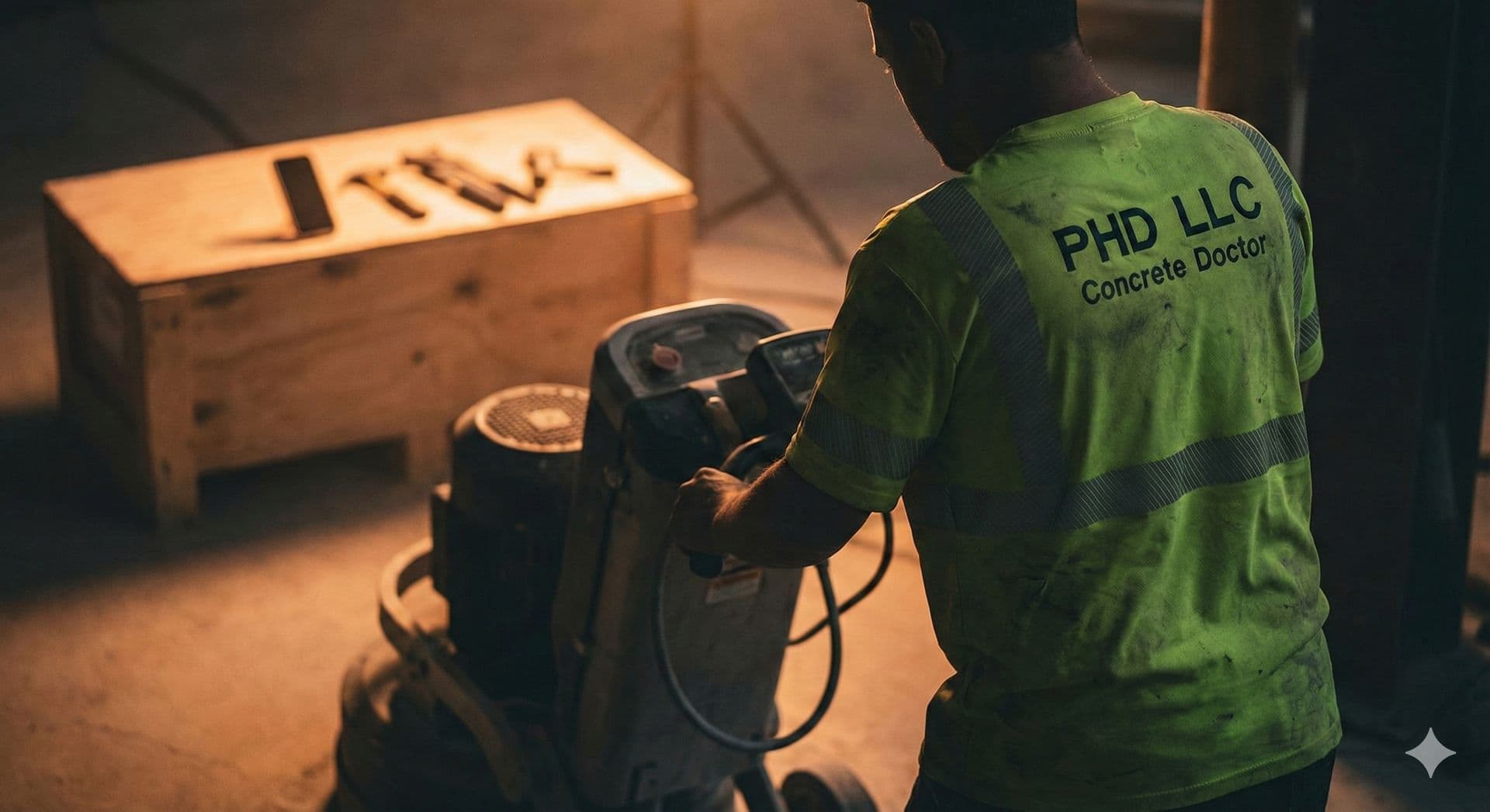 Kepa, founder of PRO Technologies, doing concrete polishing work